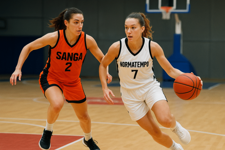 Azione di gioco tra una giocatrice di Normatempo Italia Pallacanestro Torino in palleggio e una di Repower Sanga Milano in difesa durante una partita.